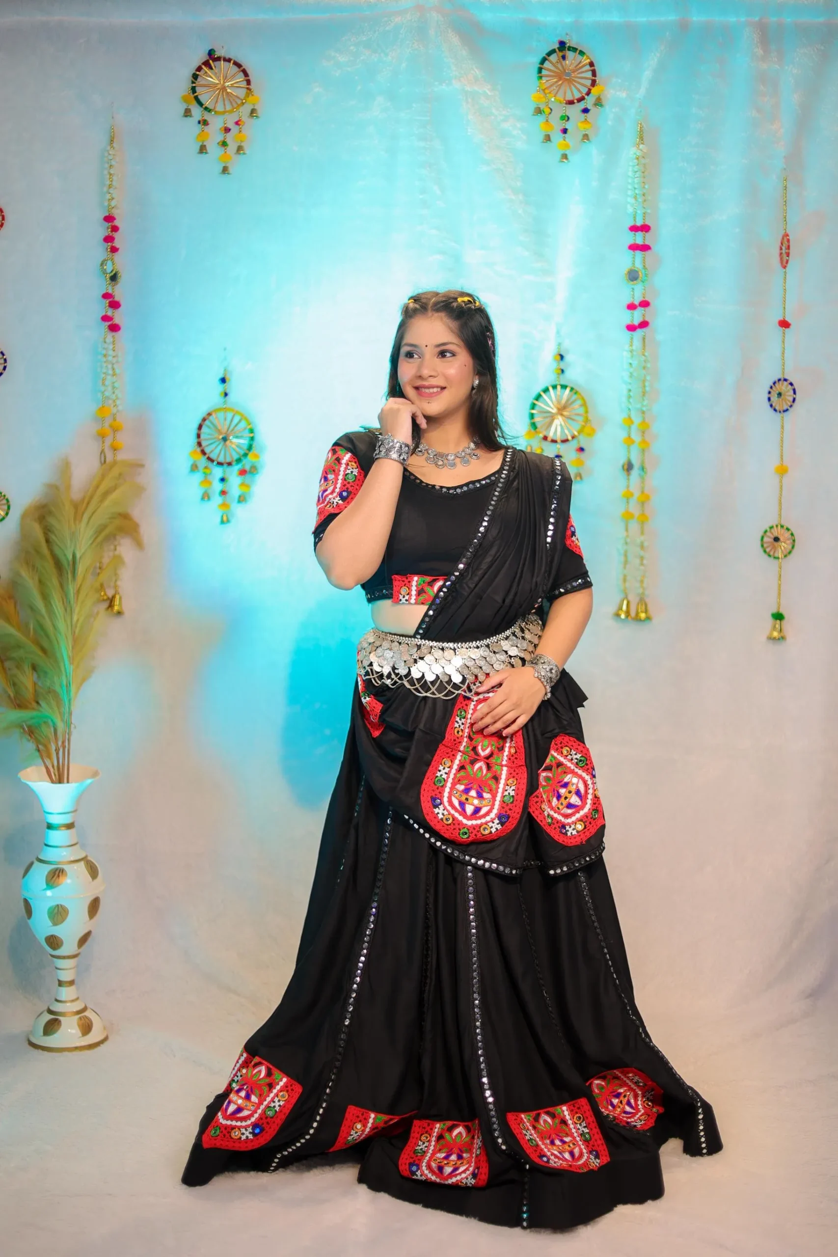 Black Embroidered Navratri Lehenga Choli – Mirror Work & Kutchi Patch - Image 6