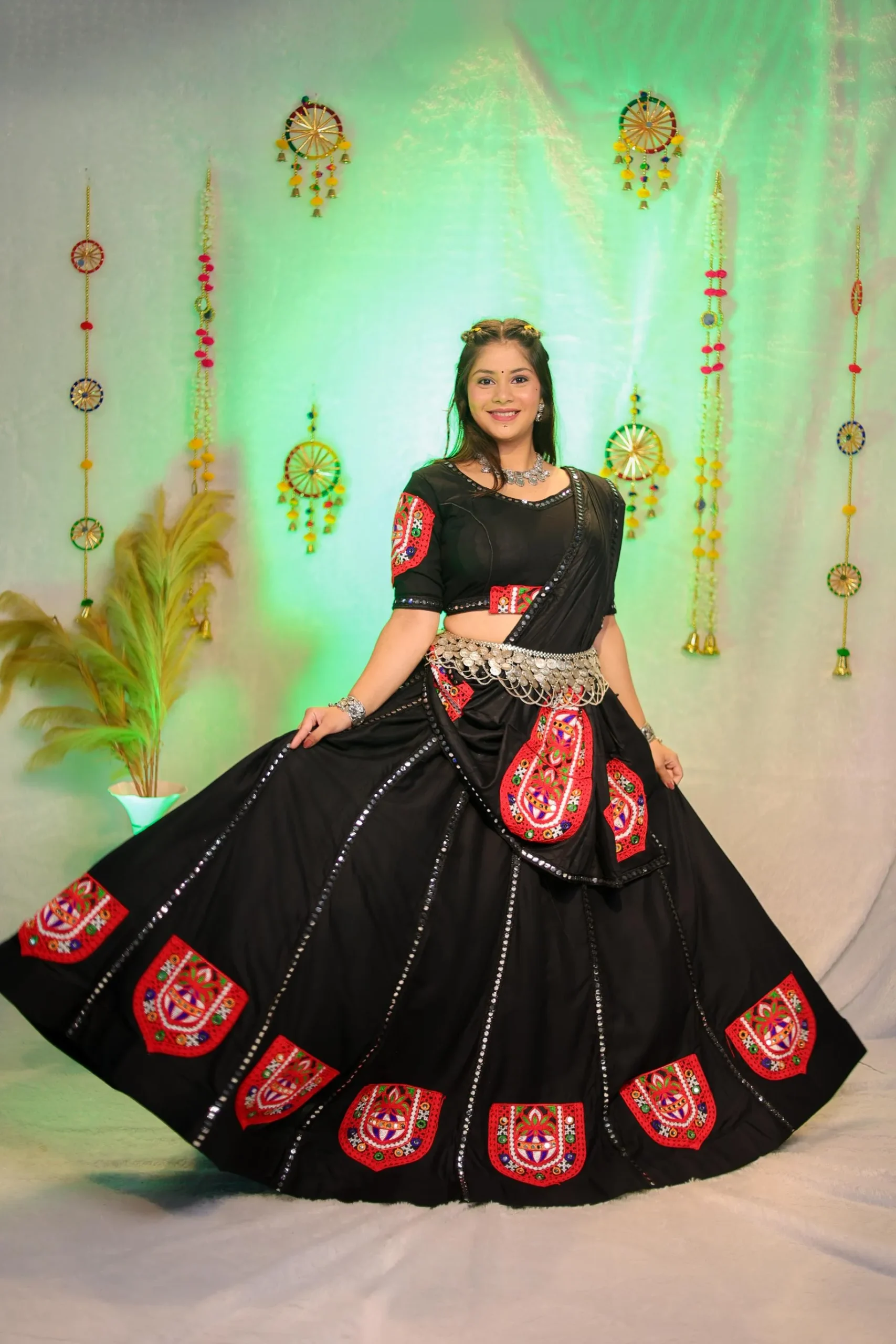 Black Embroidered Navratri Lehenga Choli – Mirror Work & Kutchi Patch - Image 5