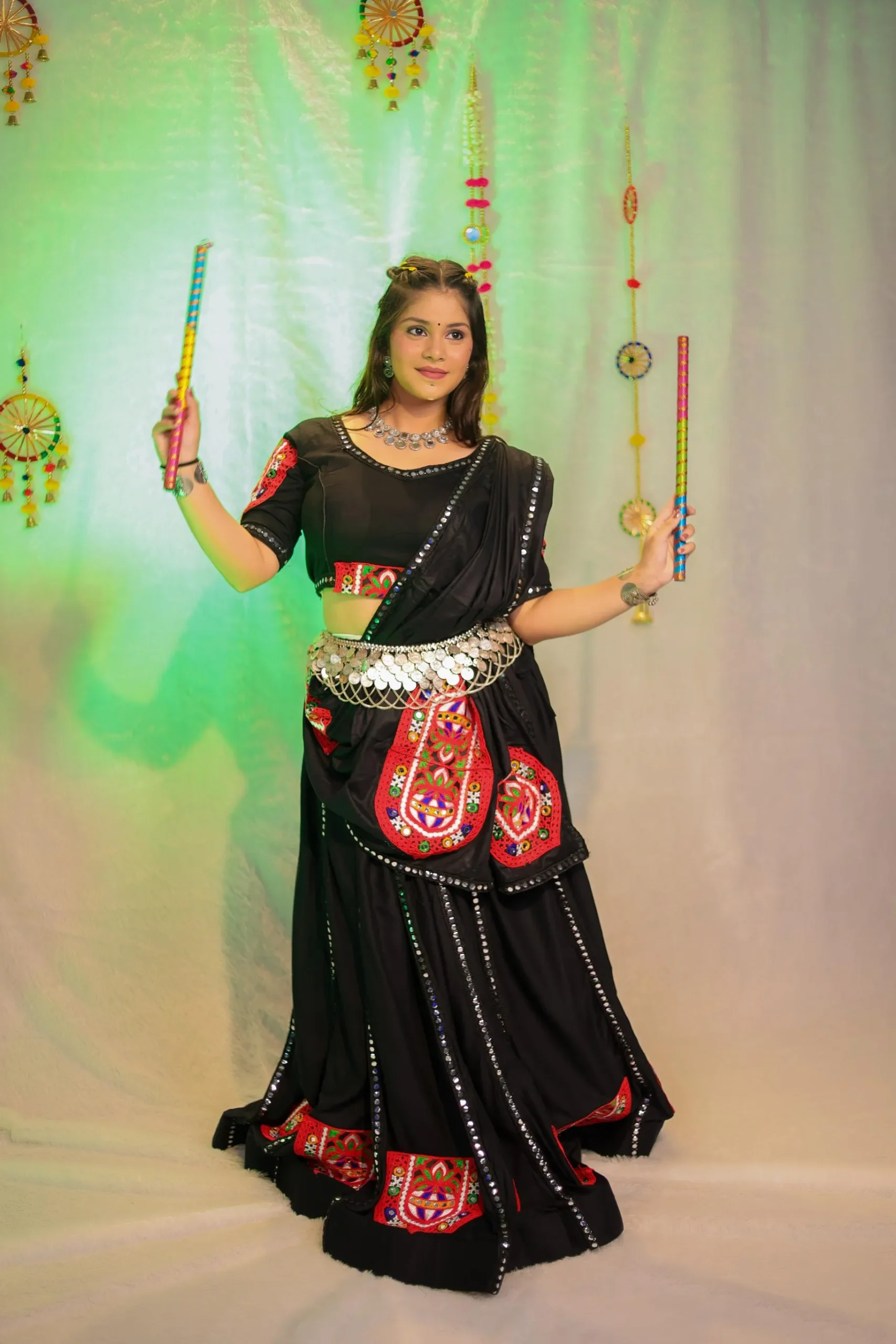 Black Embroidered Navratri Lehenga Choli – Mirror Work & Kutchi Patch - Image 3