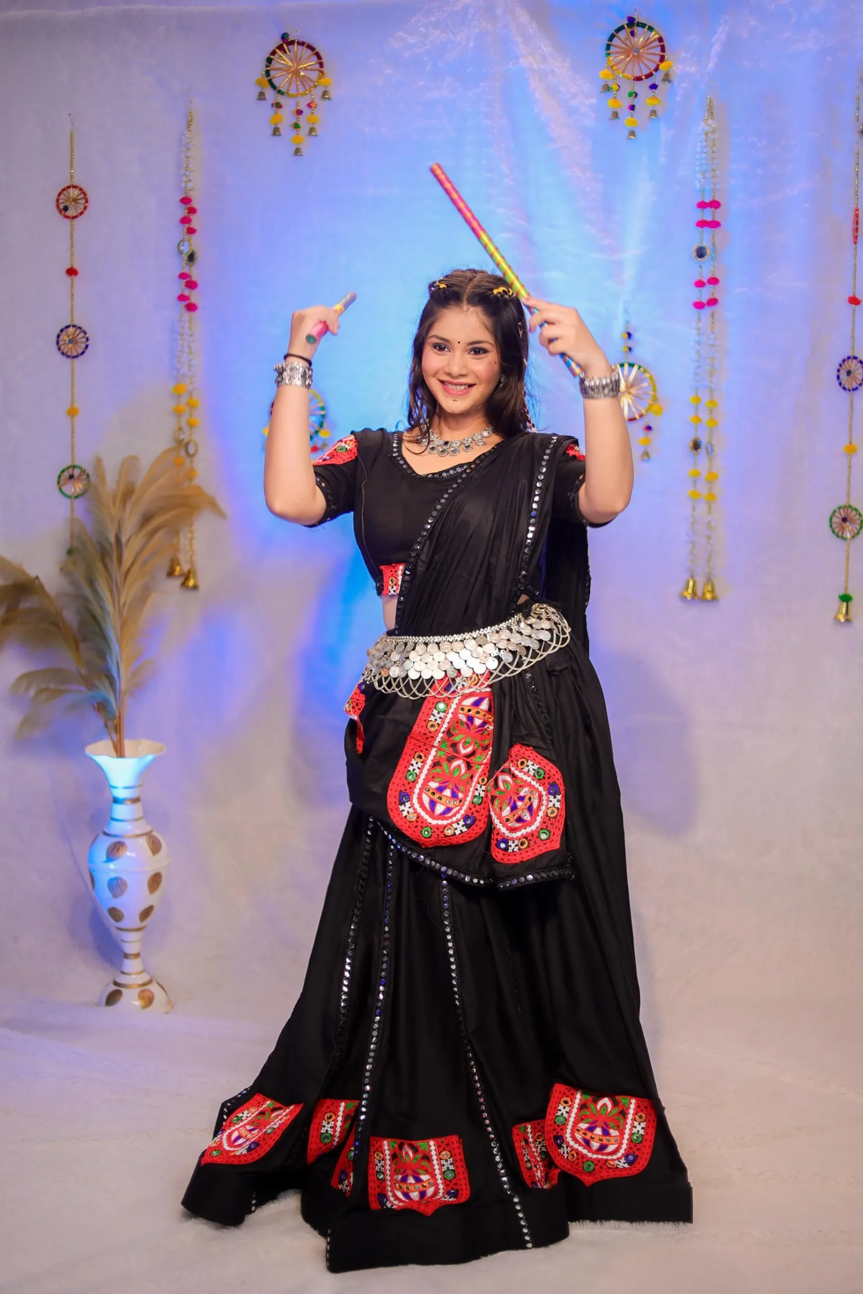 Black Embroidered Navratri Lehenga Choli – Mirror Work & Kutchi Patch - Image 2