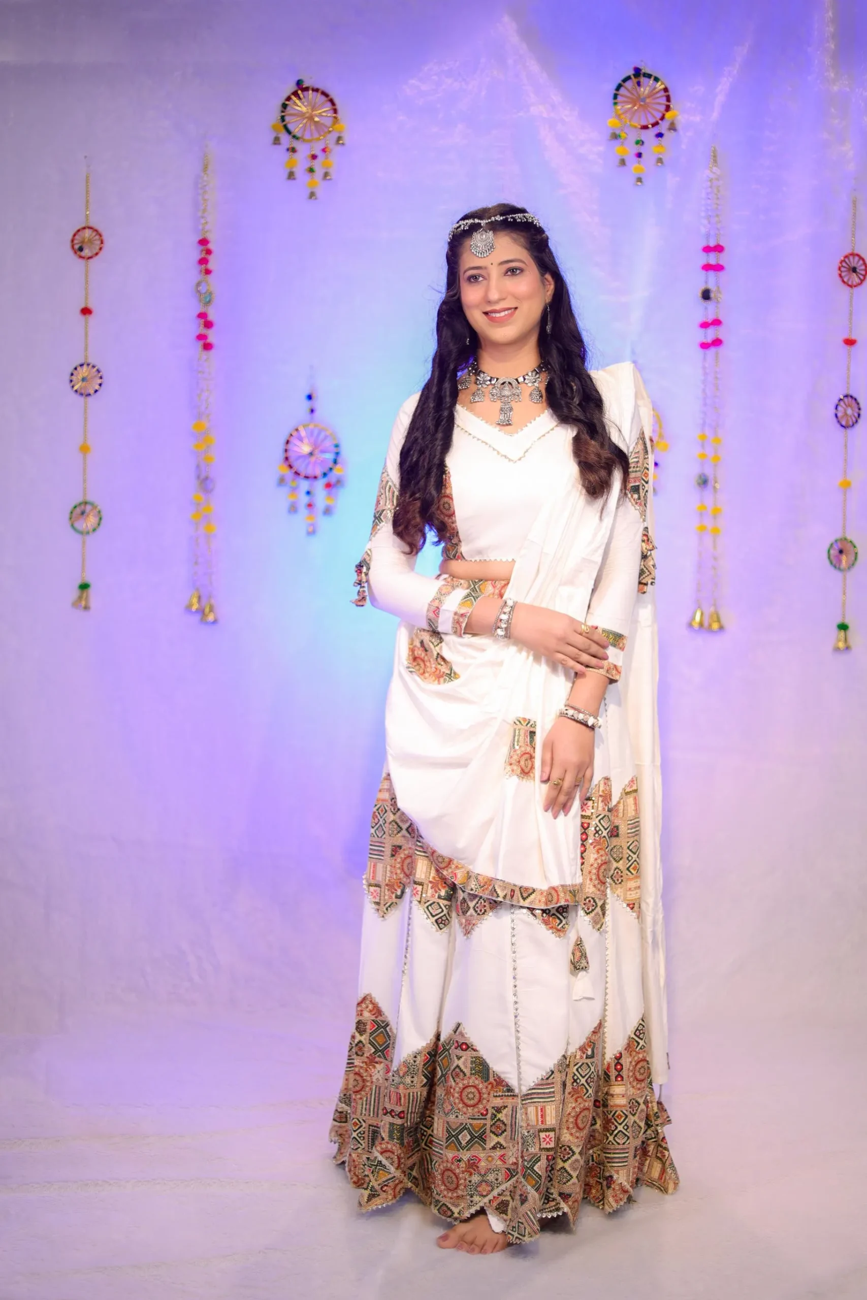 White Traditional Embroidered Ghagra Choli with Dupatta - Image 7