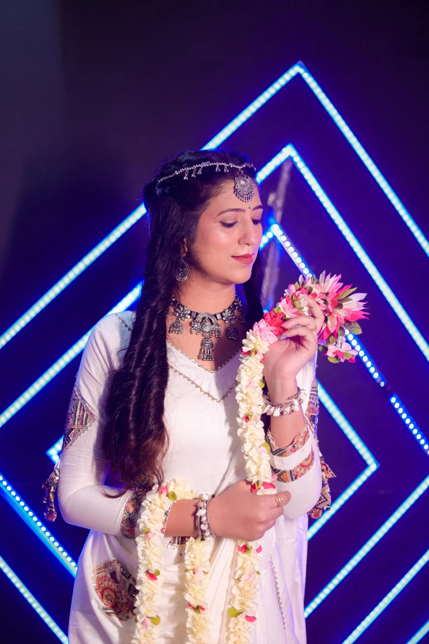 White Traditional Embroidered Ghagra Choli with Dupatta