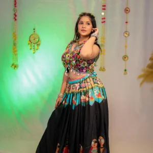 Traditional Handpainted Navratri Lehenga Choli – Multicolour Mirror Work