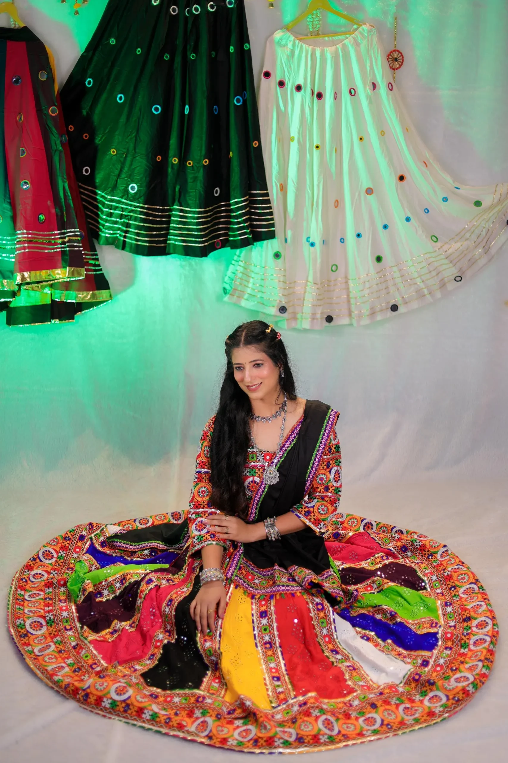 Multicolor Mirror Work Garba Lehenga Choli with Black Dupatta – Navratri Special - Image 14