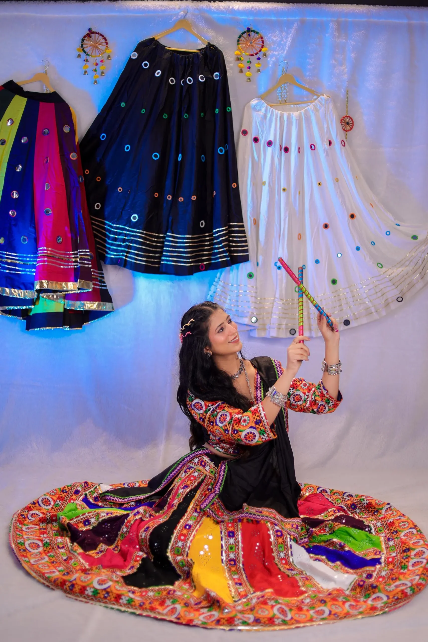 Multicolor Mirror Work Garba Lehenga Choli with Black Dupatta – Navratri Special - Image 12