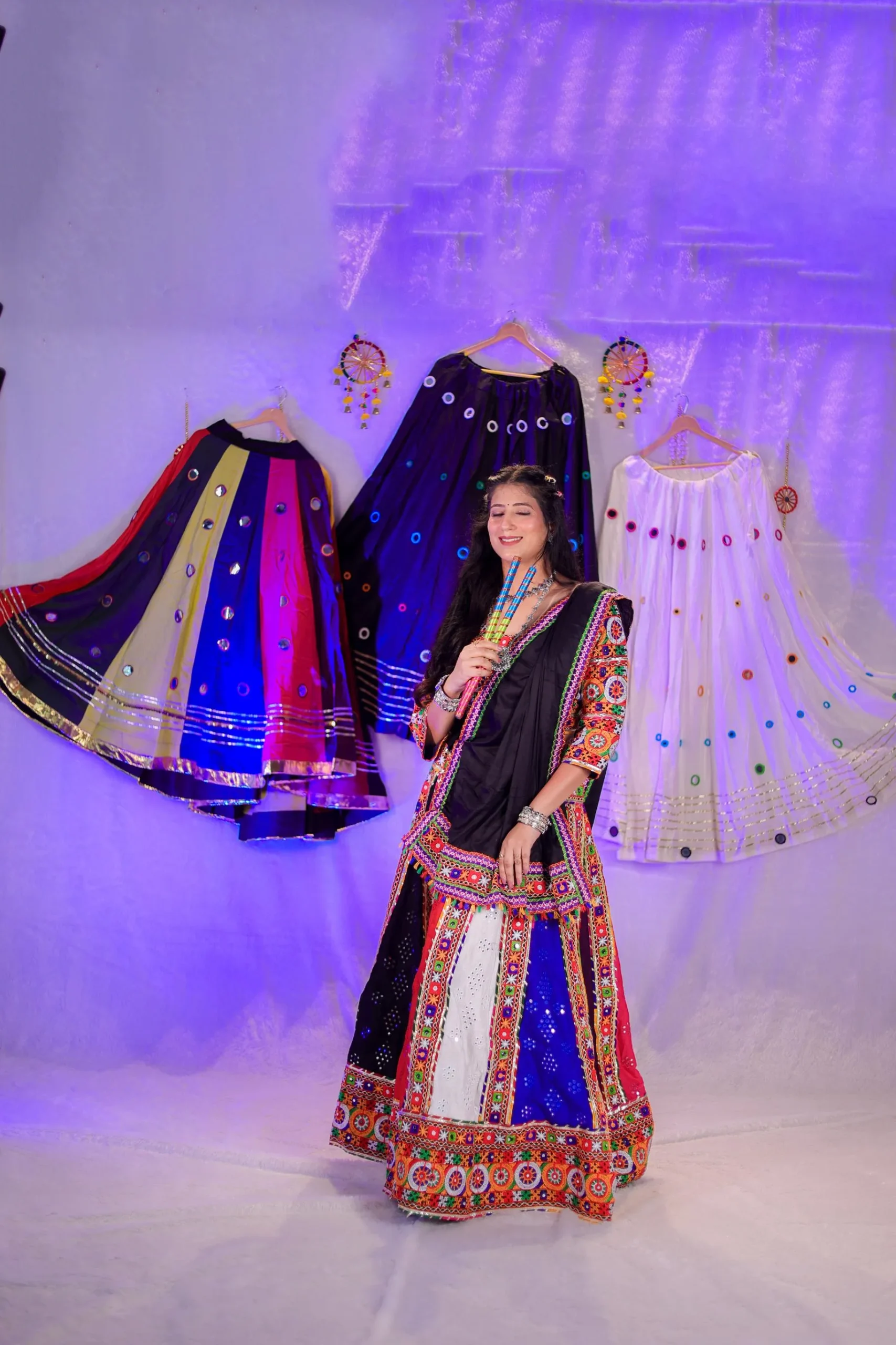 Multicolor Mirror Work Garba Lehenga Choli with Black Dupatta – Navratri Special - Image 11