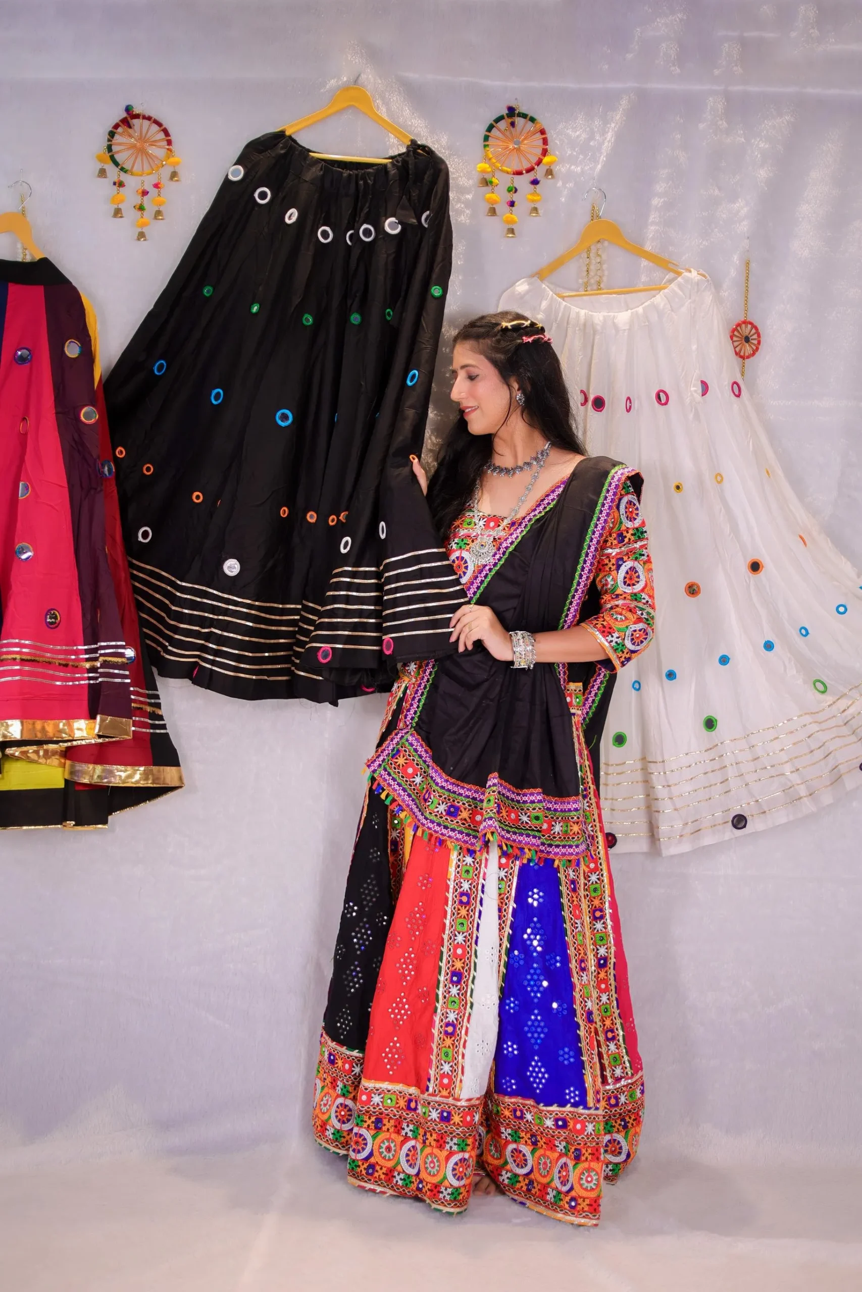 Multicolor Mirror Work Garba Lehenga Choli with Black Dupatta – Navratri Special - Image 9