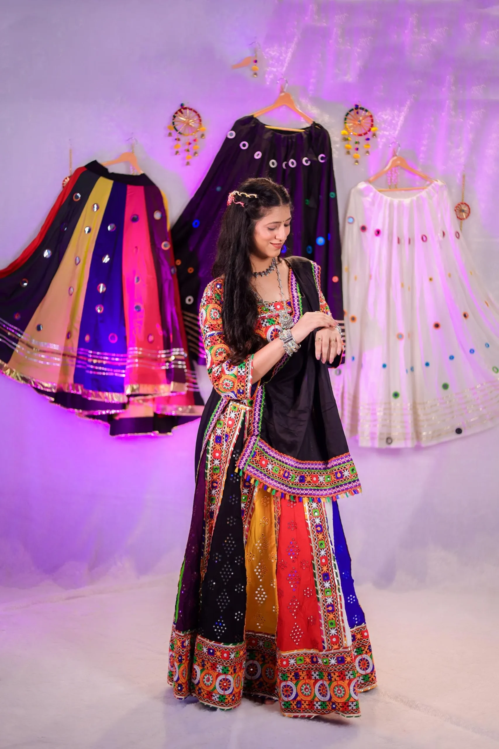 Multicolor Mirror Work Garba Lehenga Choli with Black Dupatta – Navratri Special - Image 7