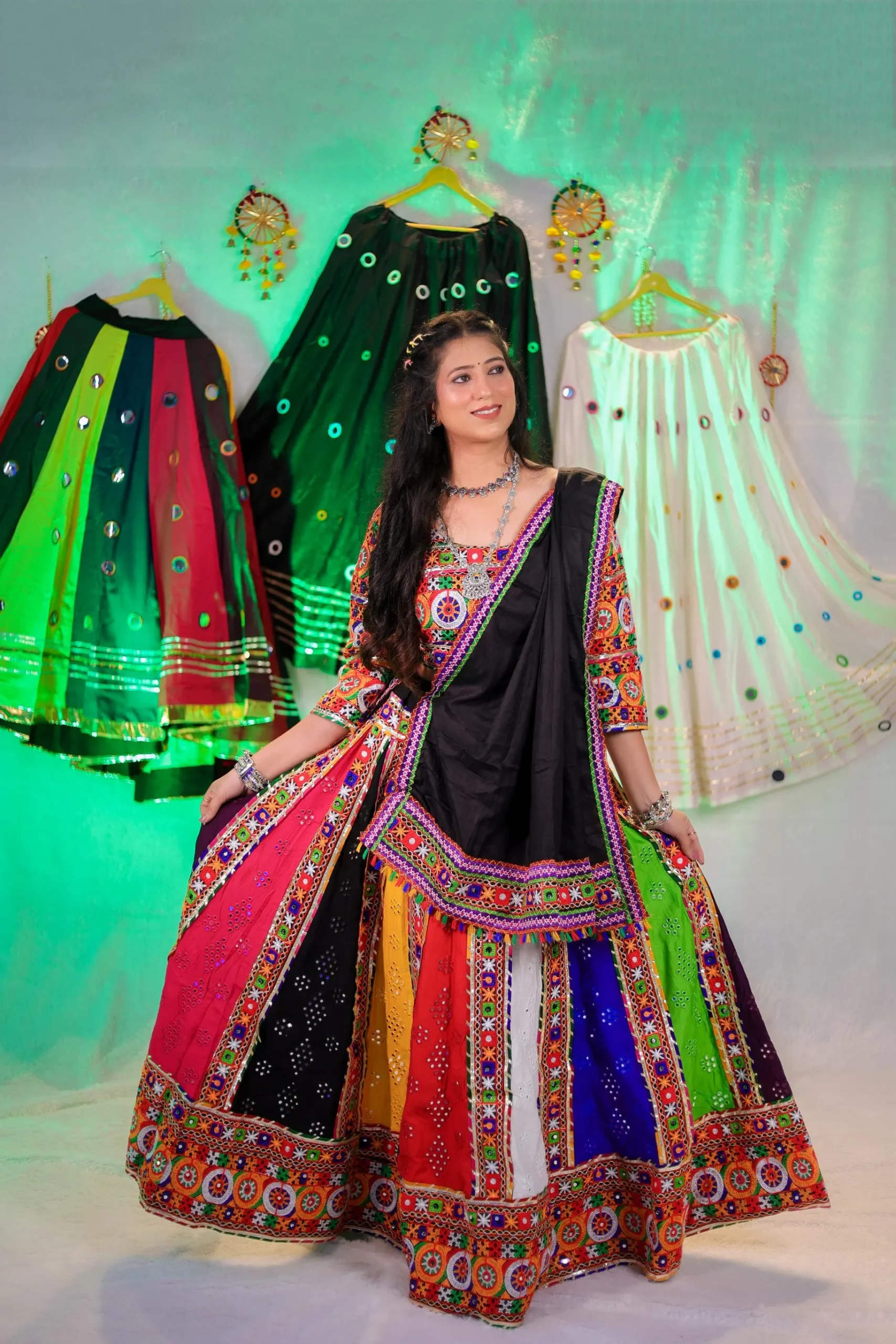 Multicolor Mirror Work Garba Lehenga Choli with Black Dupatta – Navratri Special - Image 6