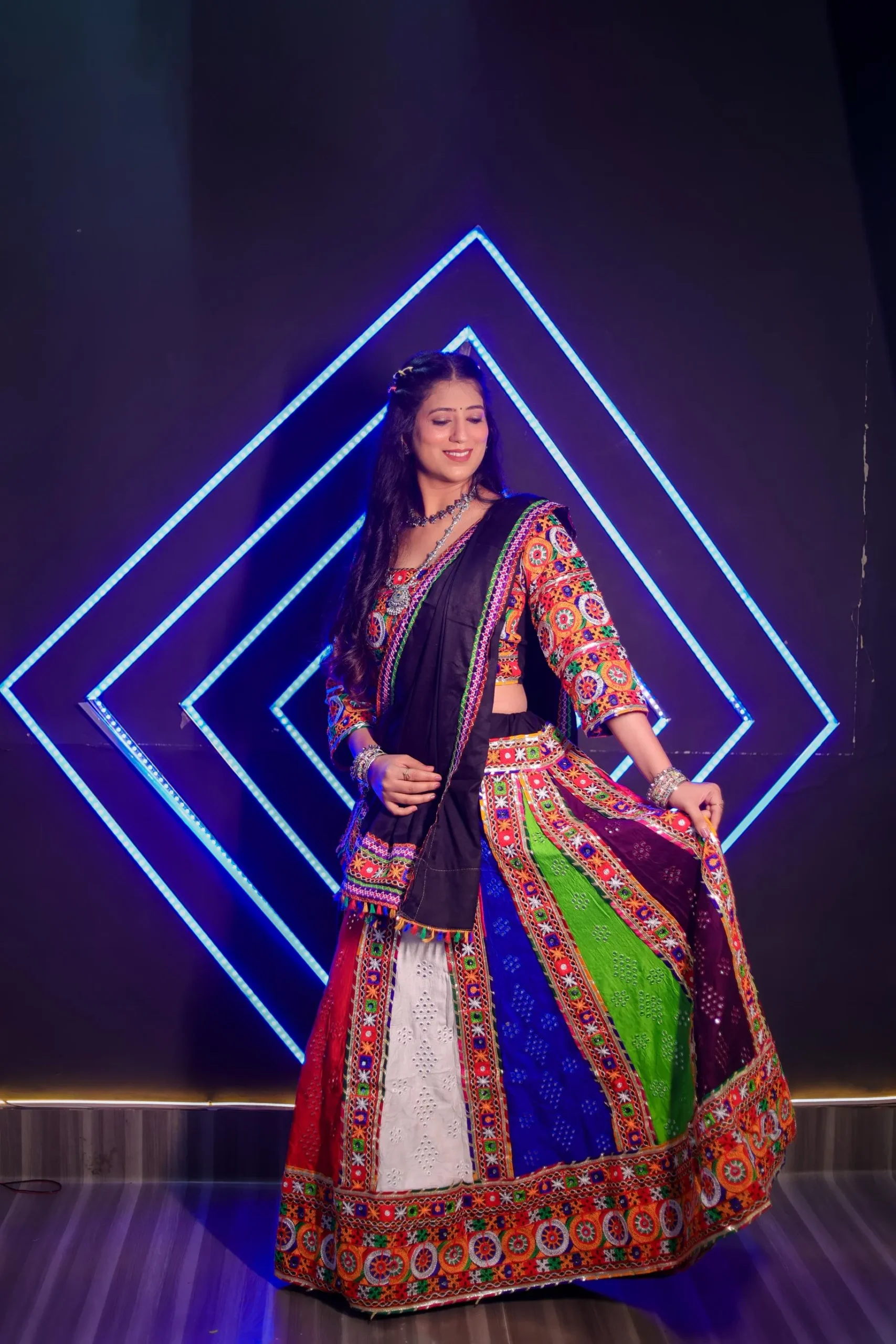 Multicolor Mirror Work Garba Lehenga Choli with Black Dupatta – Navratri Special - Image 5