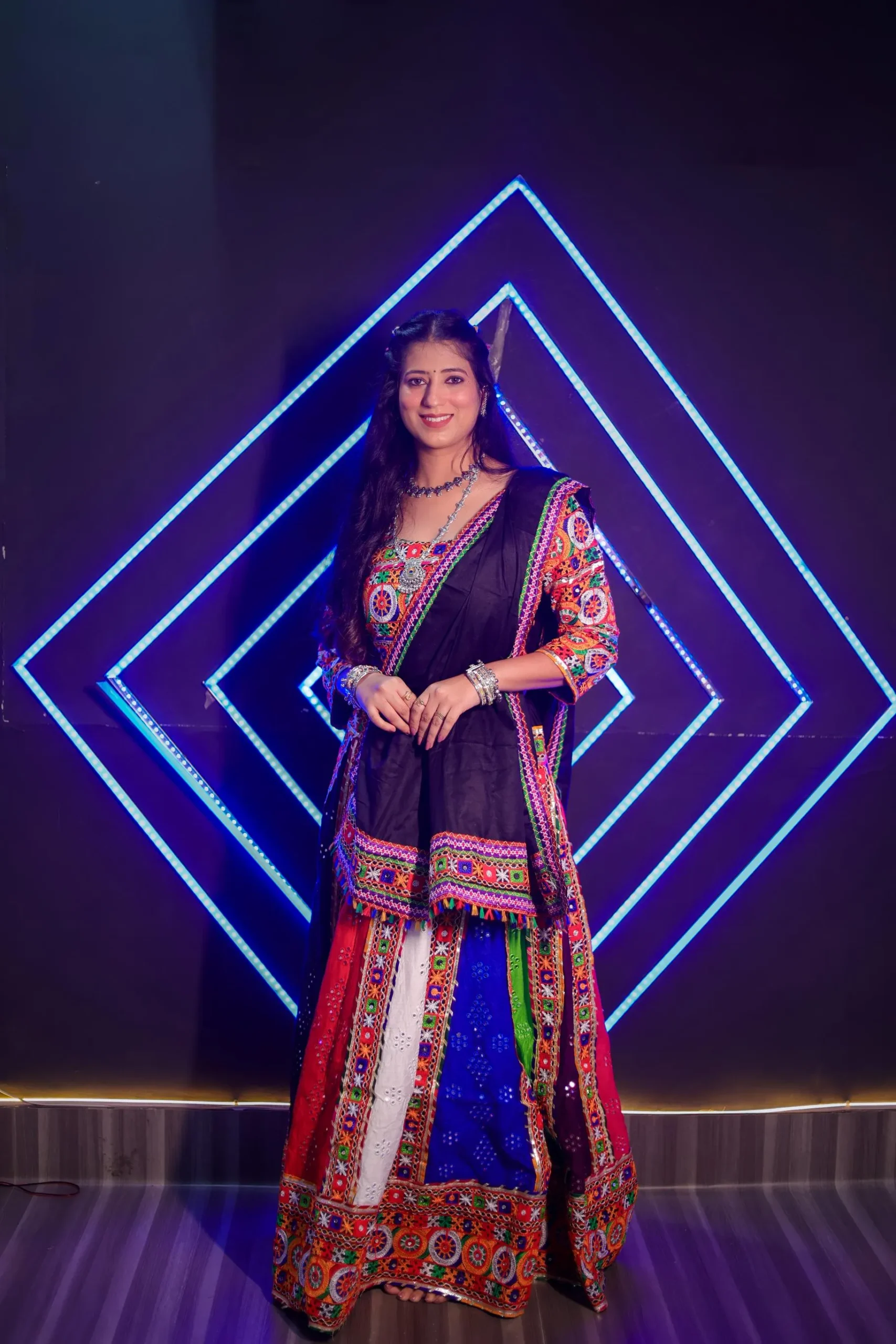 Multicolor Mirror Work Garba Lehenga Choli with Black Dupatta – Navratri Special - Image 4