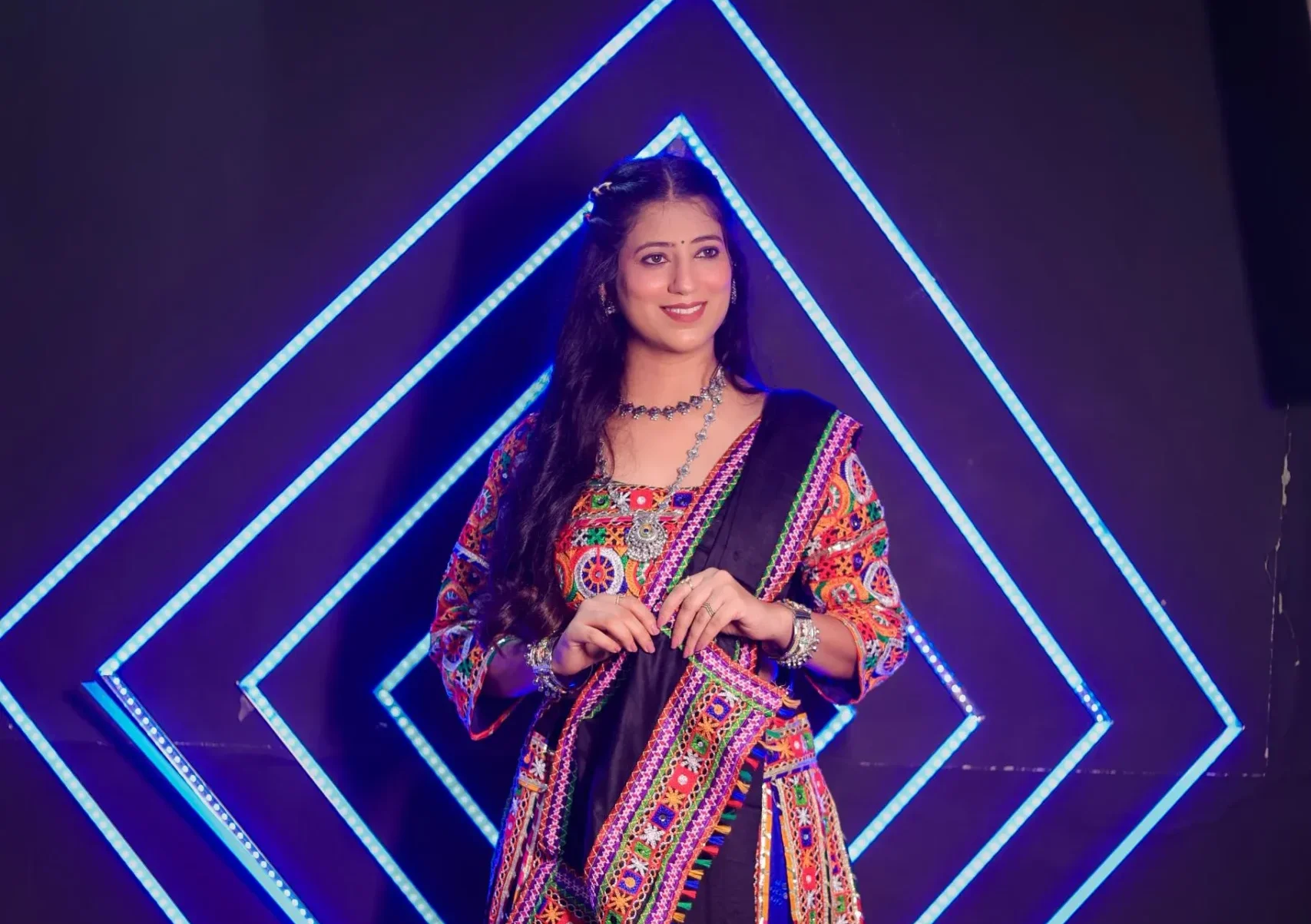 Multicolor Mirror Work Garba Lehenga Choli with Black Dupatta – Navratri Special - Image 3