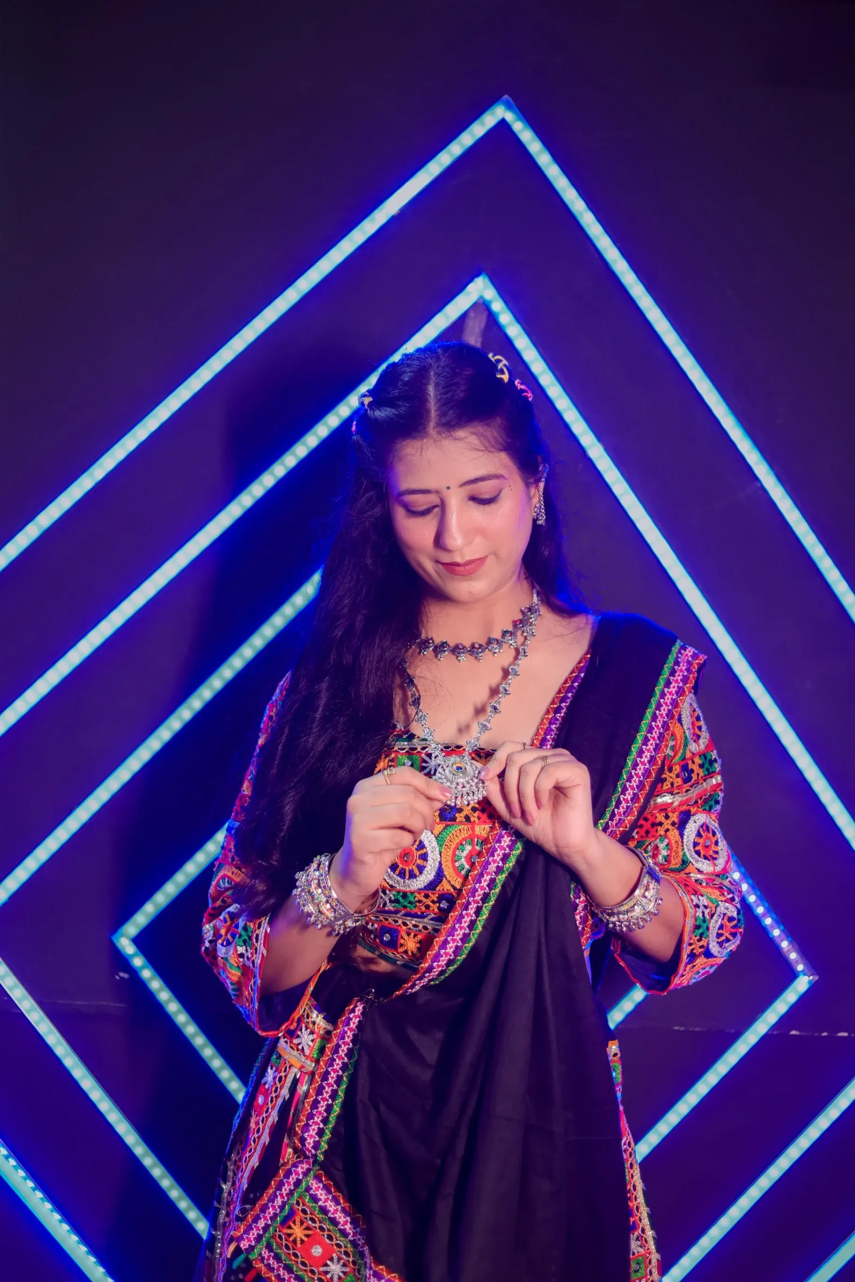 Multicolor Mirror Work Garba Lehenga Choli with Black Dupatta – Navratri Special - Image 2