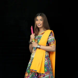 Yellow Mirror Work Garba Outfit