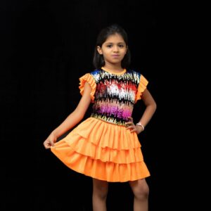 Sequin Top with Layered Orange Skirt