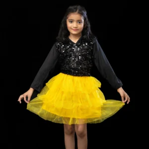 Black Sequin Top with Yellow Net Frill Skirt