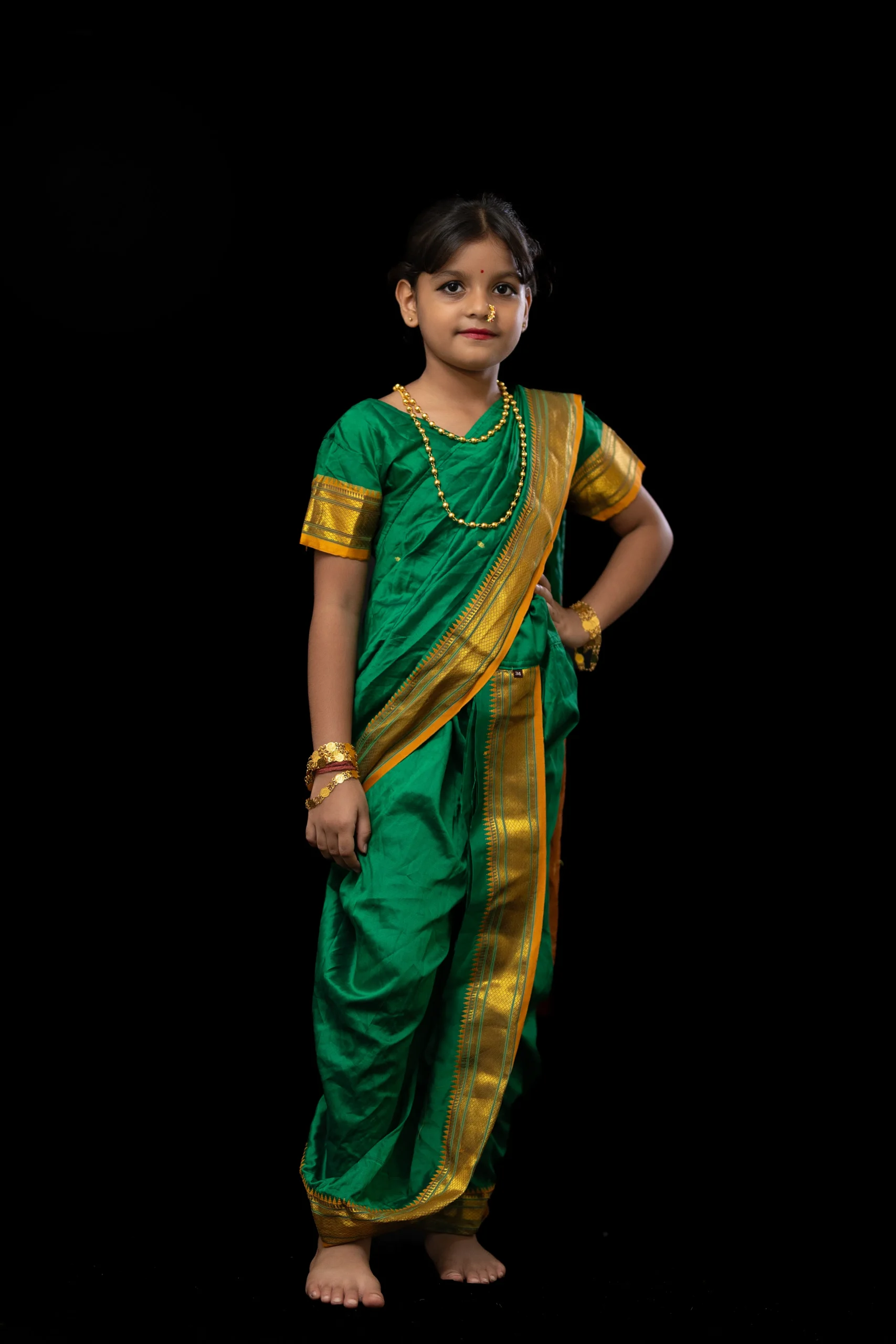 Green Nauvari Saree Costume - Image 3