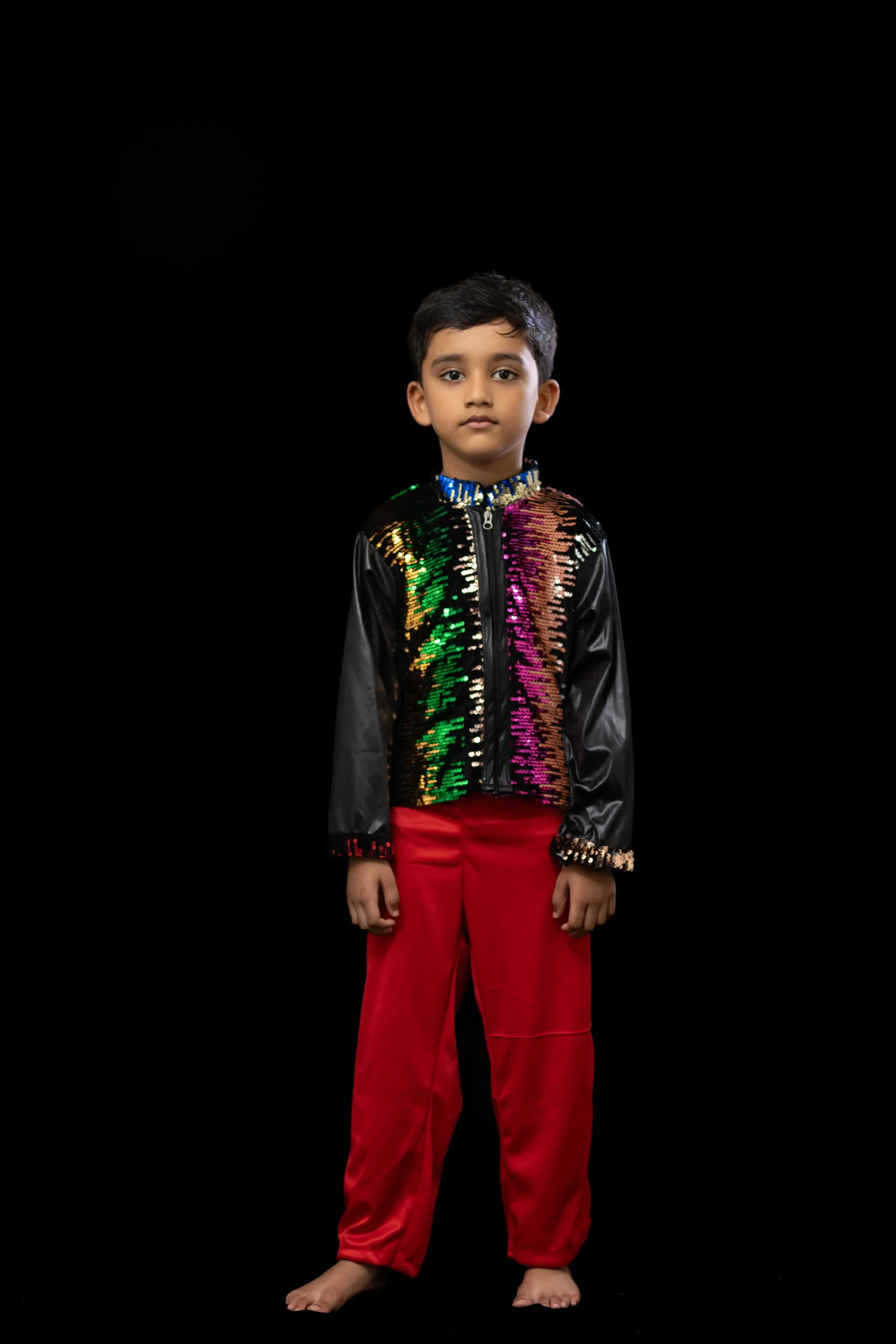 Multicolor Sequin Dance Costume with Red Pants - Image 4