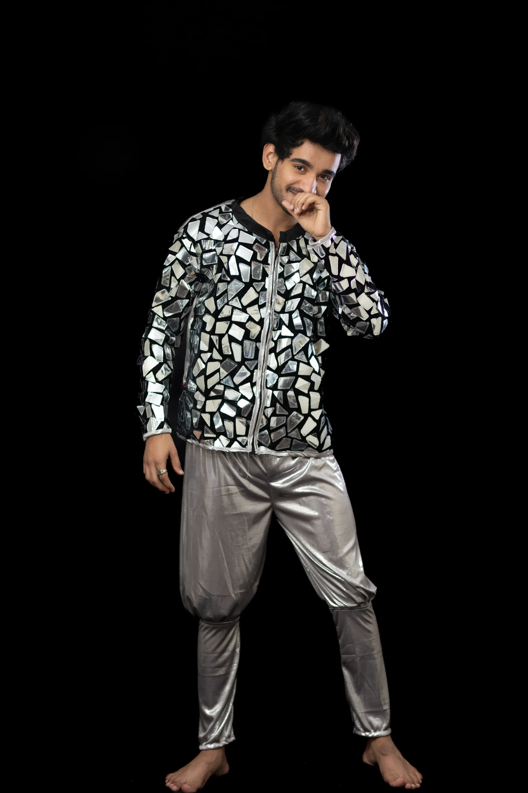 Men’s Mirror Work Jacket with Silver Metallic Pants - Image 5
