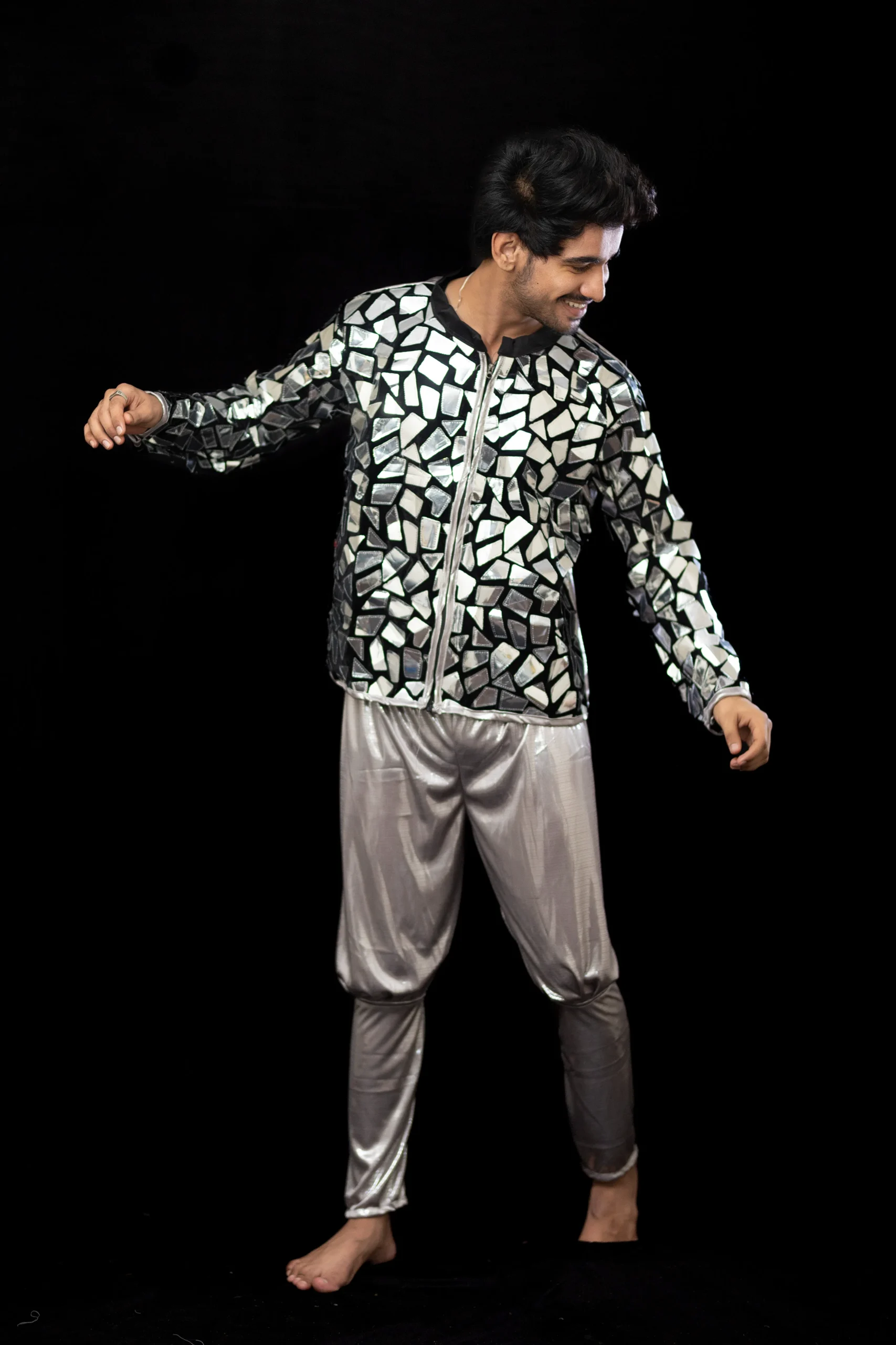 Men’s Mirror Work Jacket with Silver Metallic Pants - Image 4