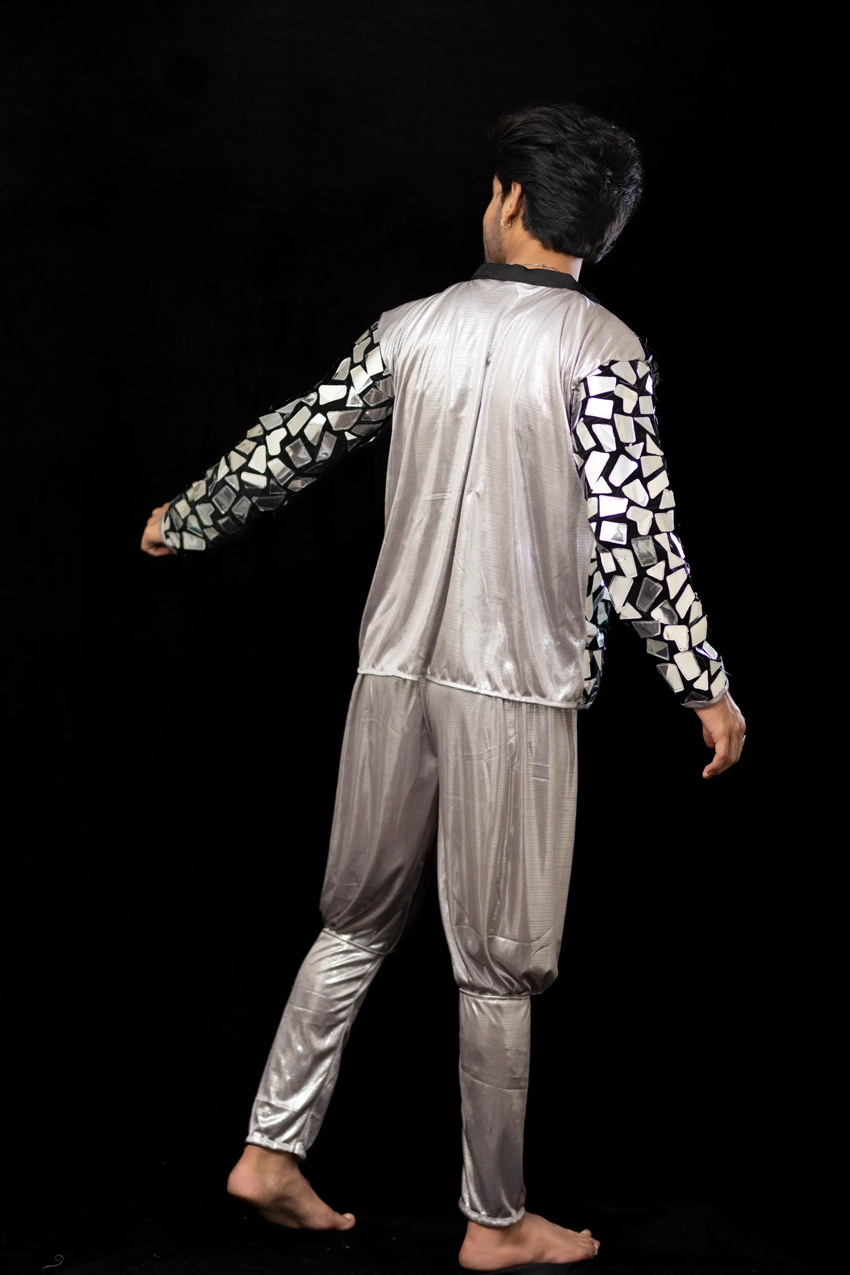 Men’s Mirror Work Jacket with Silver Metallic Pants - Image 3