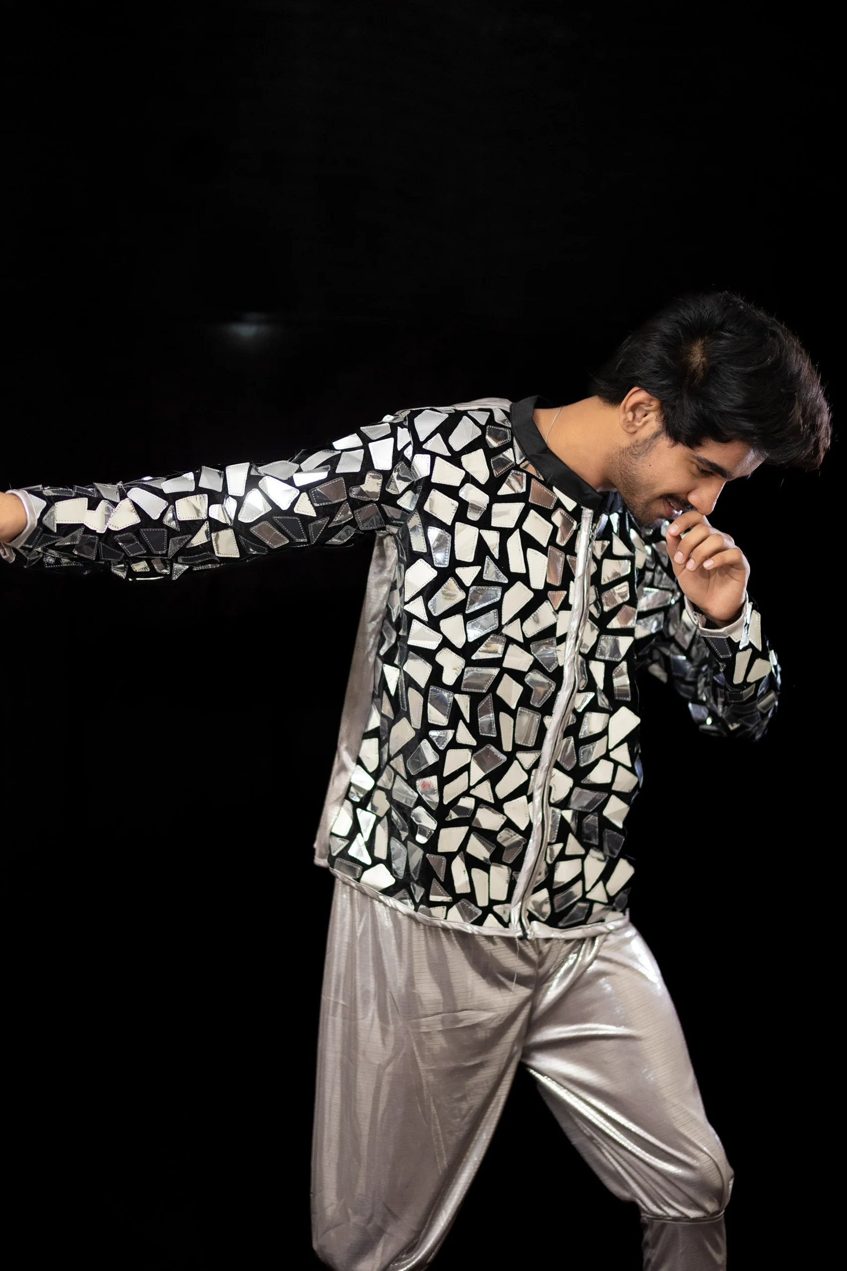 Men’s Mirror Work Jacket with Silver Metallic Pants - Image 2