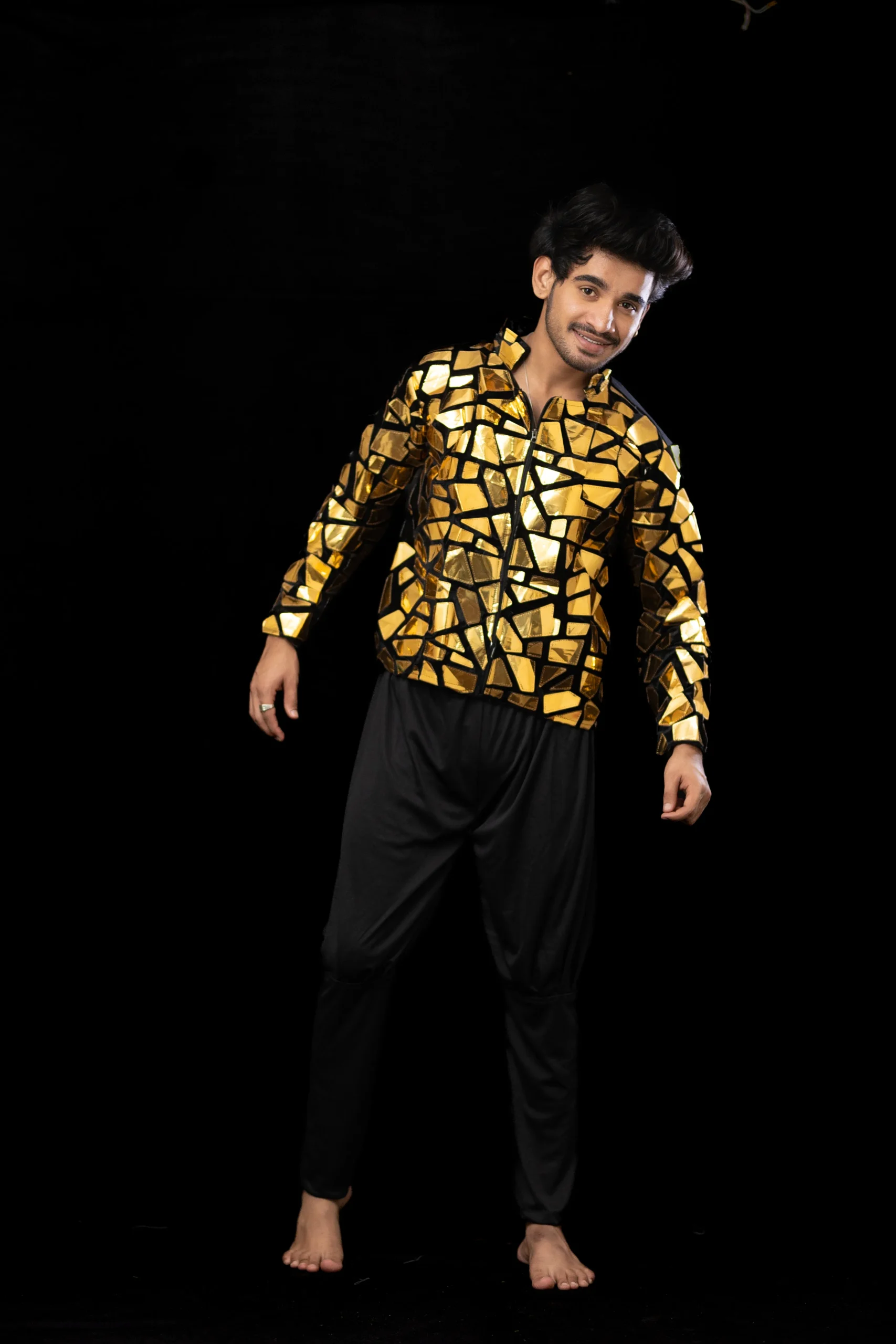 Golden Mirror Panel Jacket Dance Costume – Men’s Style - Image 4