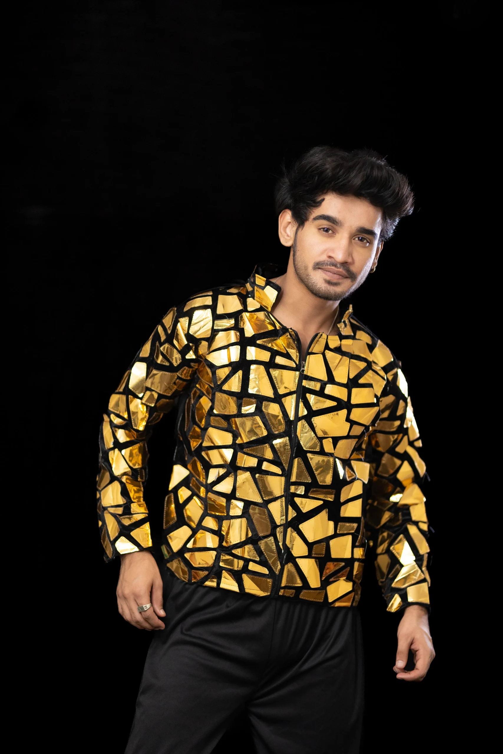 Golden Mirror Panel Jacket Dance Costume – Men’s Style