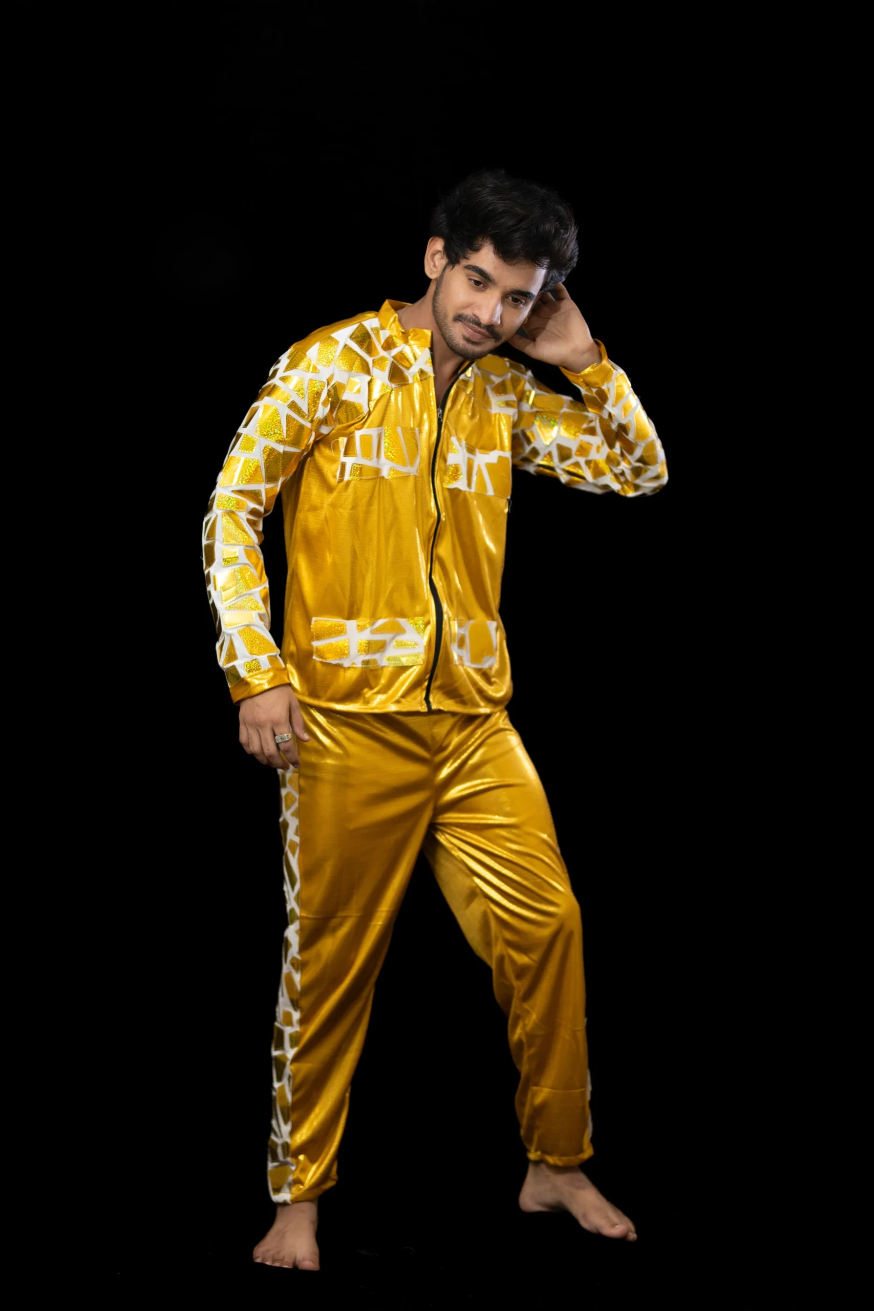 Golden Glitz Dance Costume – Men’s Reflective Jacket Set - Image 6