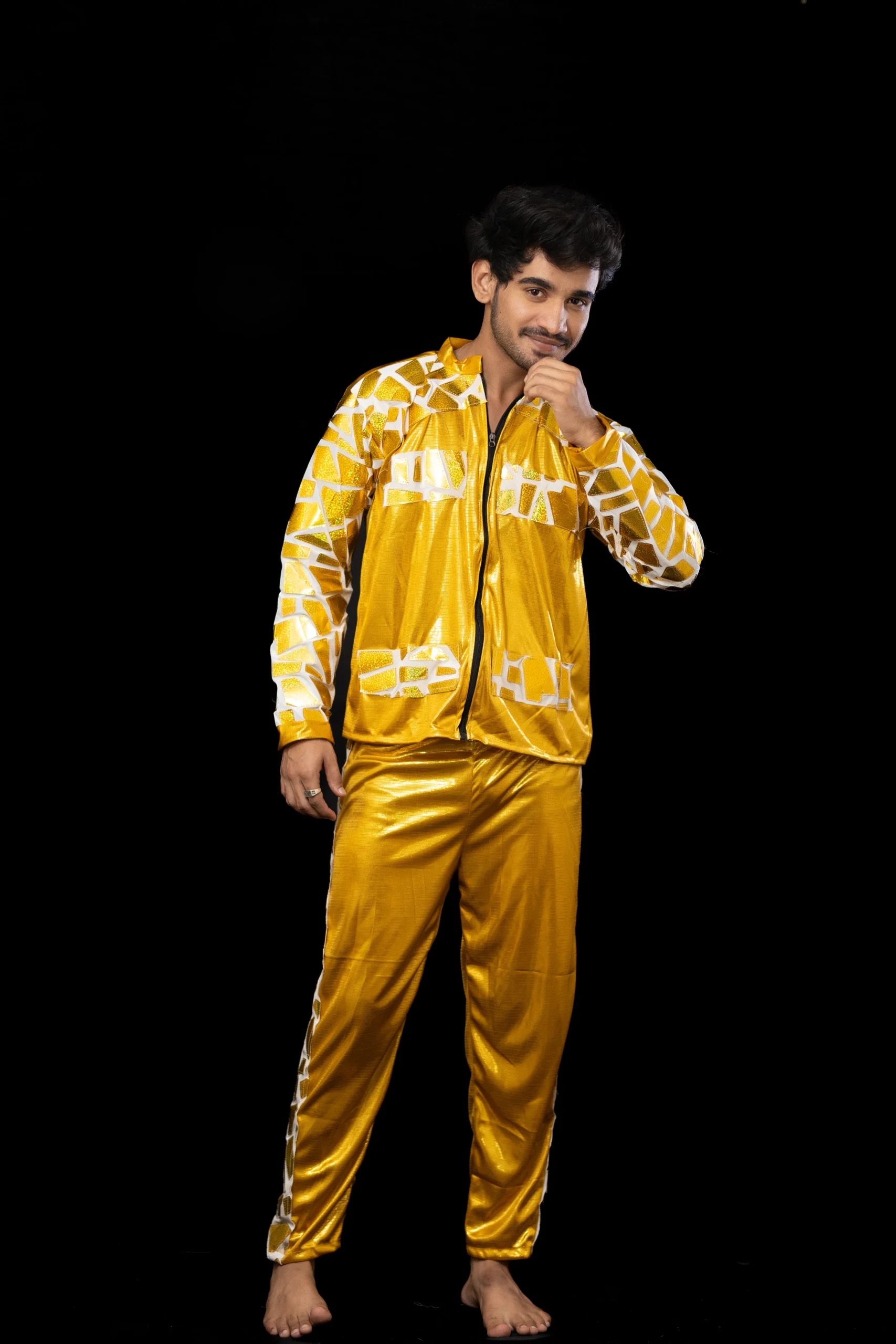 Golden Glitz Dance Costume – Men’s Reflective Jacket Set
