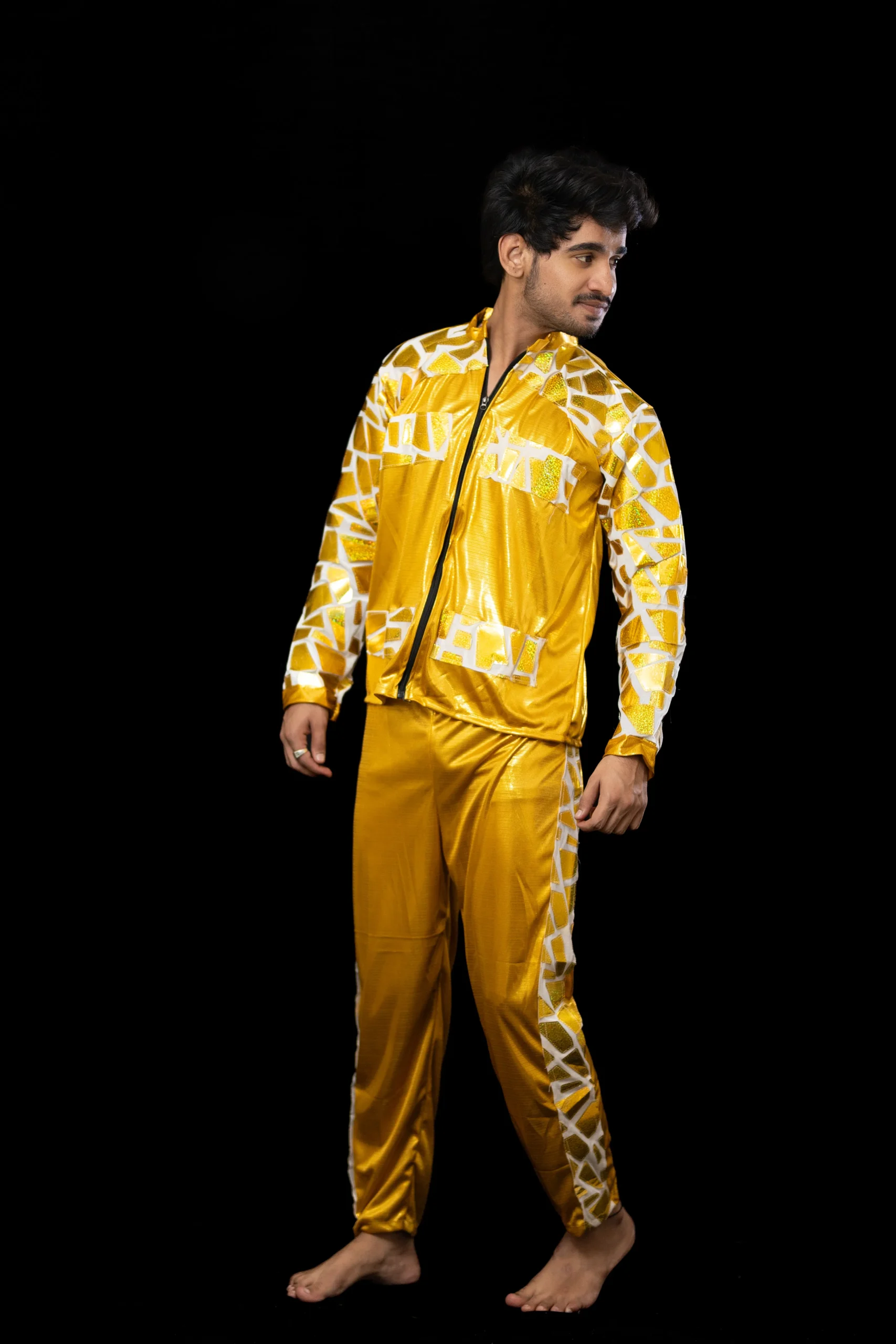 Golden Glitz Dance Costume – Men’s Reflective Jacket Set - Image 3