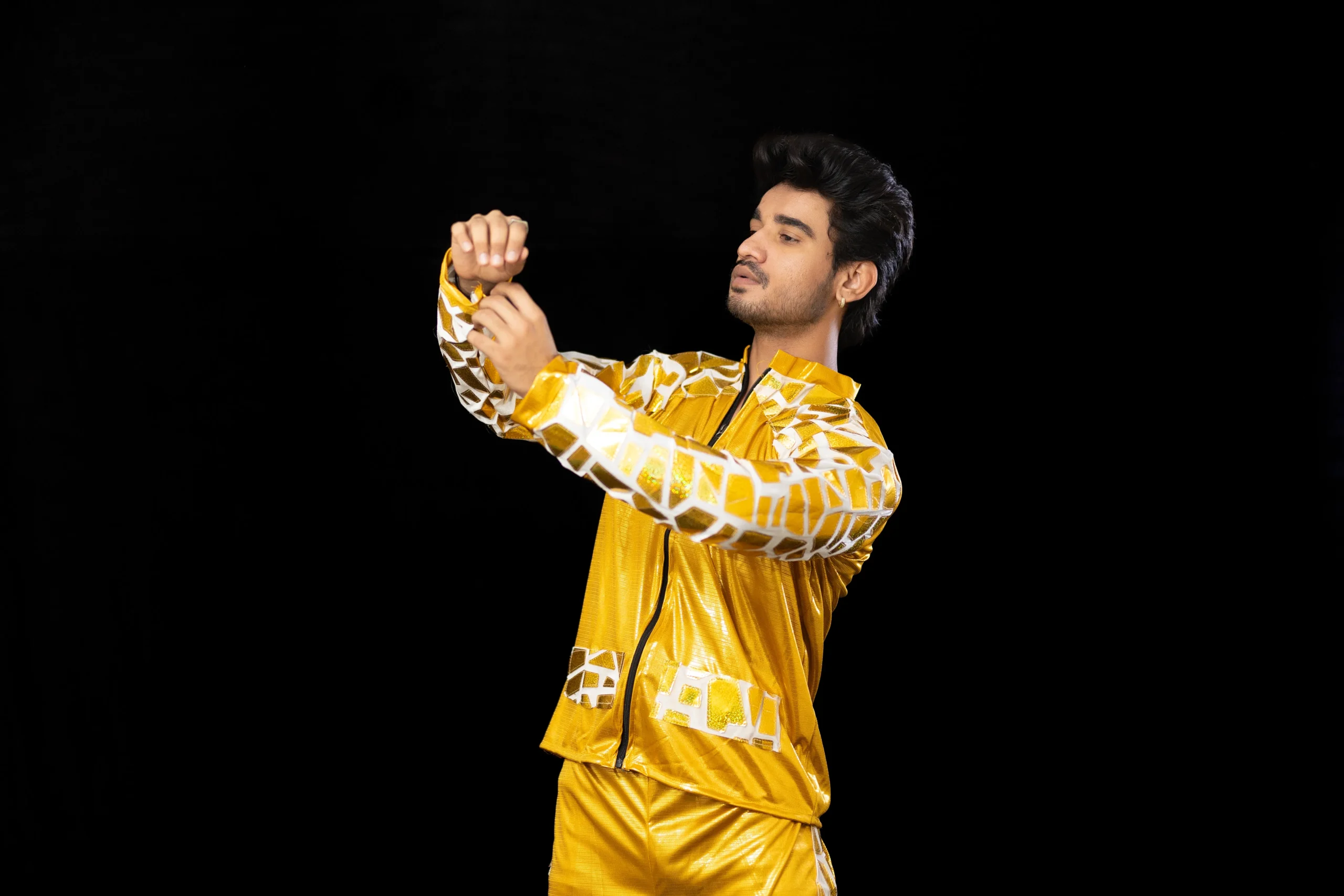 Golden Glitz Dance Costume – Men’s Reflective Jacket Set - Image 2