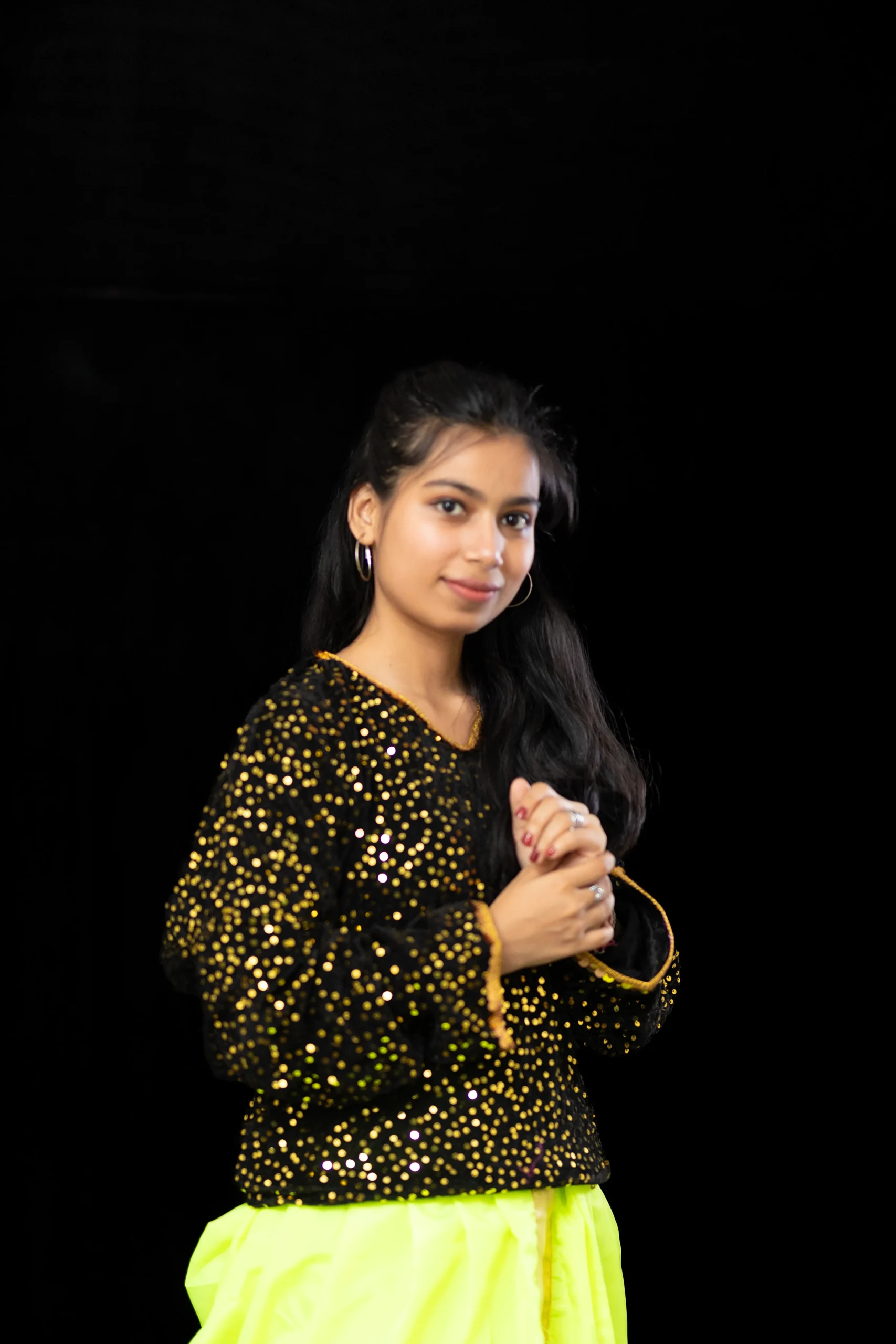 Black Sequin Top with Neon Green Dhoti – Dance Costume - Image 8