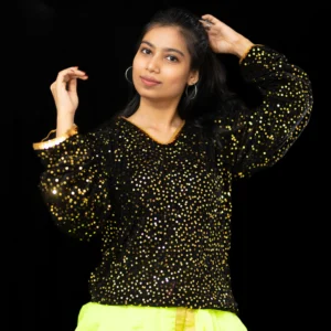 Black Sequin Top with Neon Green Dhoti – Dance Costume