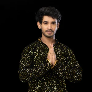 Men’s Black Sequin Jacket with Neon Green Dhoti – Dance Costume