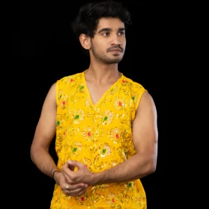 Yellow Sequin Kurta with Pink Dhoti – Men’s Dance Costume